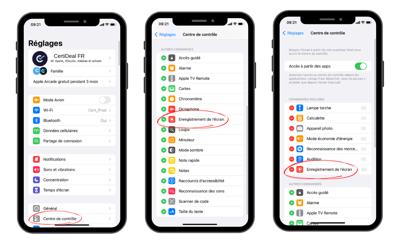 vue écran activer enregistrement écran iPhone